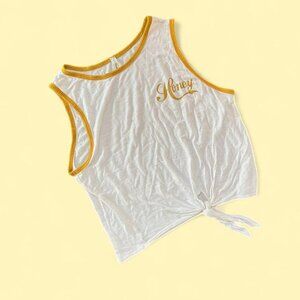 Tie waist ringer tank top - “Honey” yellow and white
